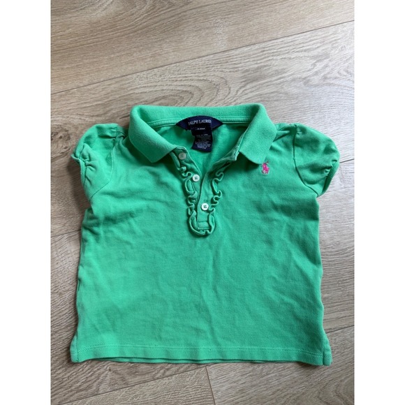 Ralph Lauren Other - Euc Baby Girls Ralph Lauren green polo short sleeve stretch ruffle collar sz 24M